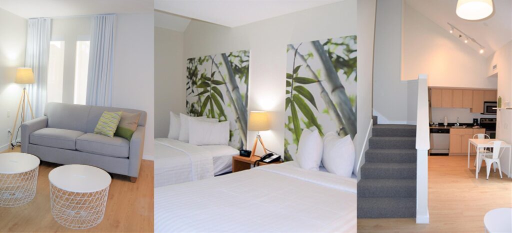 Collage of different views of Hotel Rooms